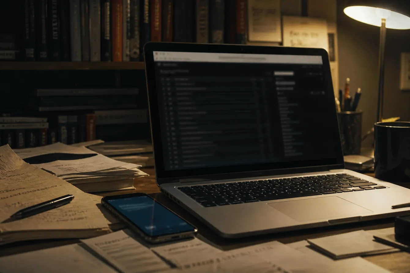 A person sorting through dark web resources on a laptop, emphasizing the theme of accessing hidden information.